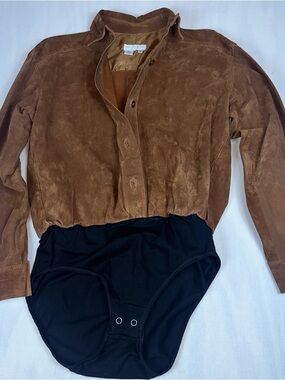 Lee Magram Woman’s Western Brown 100% Leather Button-Up Bodysuit Size: Medium
